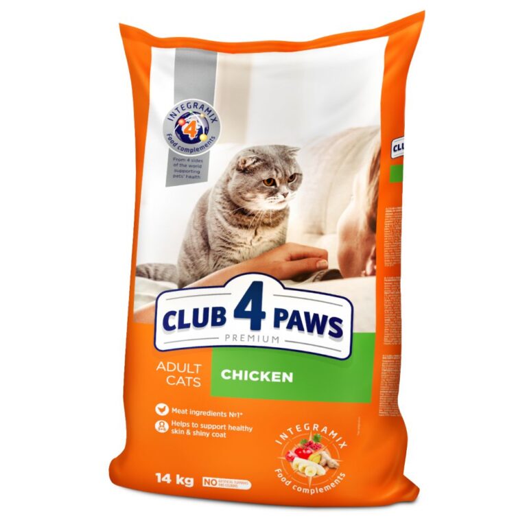 CLUB 4 PAWS CAT ADULT WITH CHICKEN Пълноценна храна за котки с пилешко 14kg.