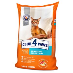 CLUB 4 PAWS CAT ADULT SENSITIVE DIGESTION Пълноценна, премиум храна за котки с чувствителна храносмилателна система,с пробиотици 14 kg.