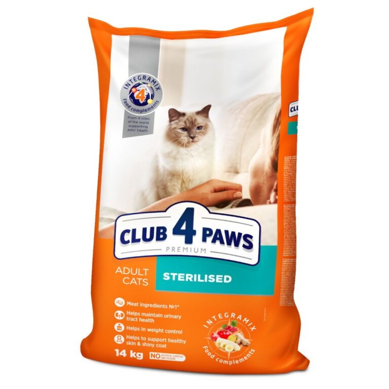 CLUB 4 PAWS CAT ADULT STERILIZED Пълноценна, премиум храна закастрирани котки с пилепко 14 kg