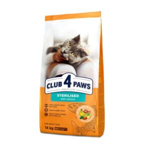 CLUB 4 PAWS CAT ADULT STERILIZED SALMON 14 КГ. – ХРАНА ЗА КАСТРИРАНИ КОТКИ СЪС СЬОМГА 14kg.