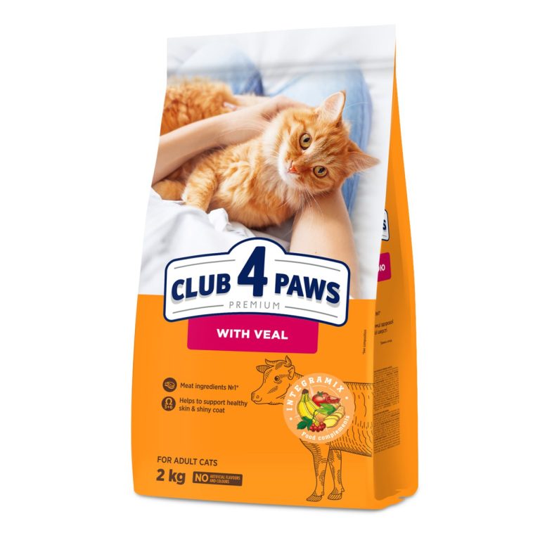 CLUB 4 PAWS CAT ADULT VEAL – ХРАНА ЗА КОТКИ С ТЕЛЕШКО 14кг.