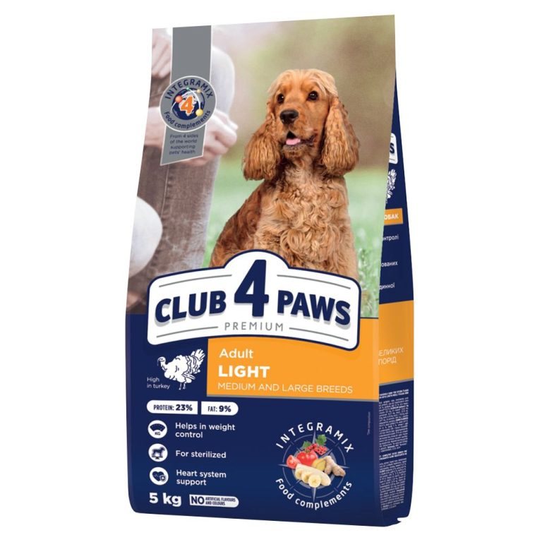 CLUB 4 PAWS DOG MEDIUM AND LARGE ADULT LIGHT/STERILISED 5 KG – храна за кастрирани кучета 5 кг.