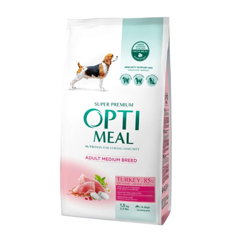 OPTIMEAL DOG MEDIUM ADULT WITH TURKEY Супер премиум храна за кучета от средни породи с пуешко 12kg.