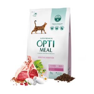 OPTIMEAL CAT ADULT DIGESTION WITH LAMB Първокласна храна за котки с диетично агнешко 4 кг.