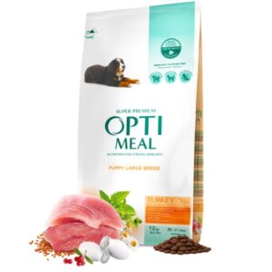 OPTIMEAL DOG PUPPY LARGE BREED WITH TURKEY Супер премиум клас, суха храна за подрастващи кучета от големи породи с пуешко 12 кг.