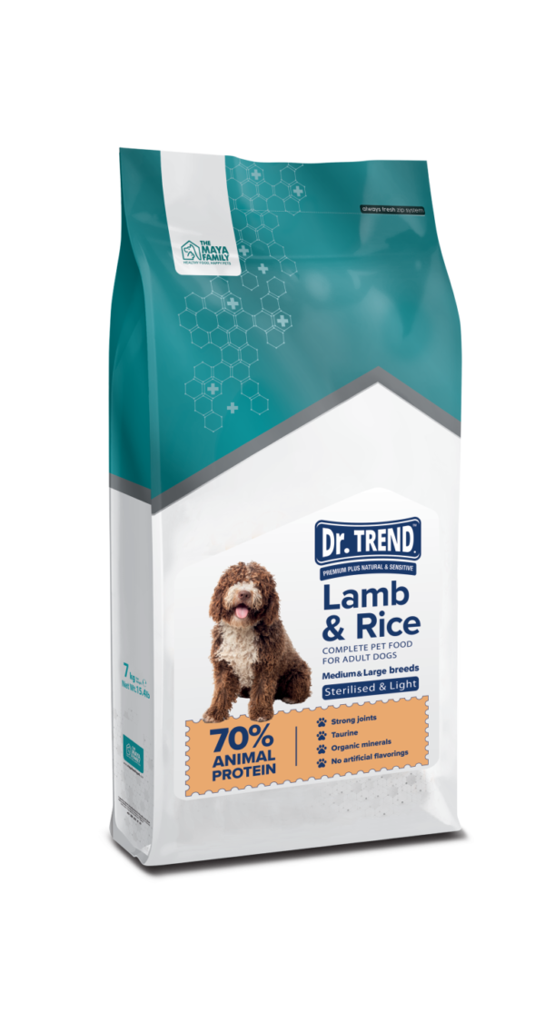DR. TREND ADULT STERILISED AND LIGHT LAMB 7 KG – Храна за кастрирани кучета и с наднормено тегло от средни и  едри породи