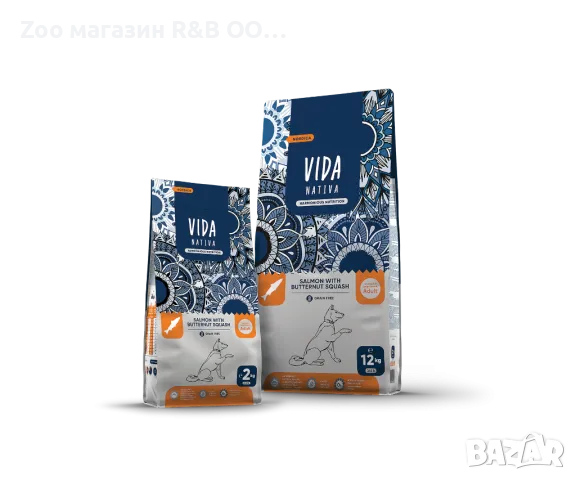 VIDA NATIVA GRAIN FREE Храна за срадни и едри породи кучета без зърнени добавки със сьомга и тиква за средни и едри породи кучета 12 кг.