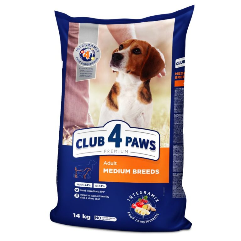 CLUB 4 PAWS DOG MEDIUM ADULT Премиум, пълноценна суха храна за възрастни кучета от средни породи с пиле 14 кг.